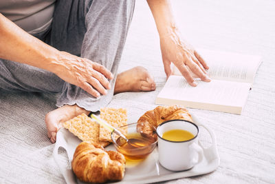 High angle view of breakfast on table