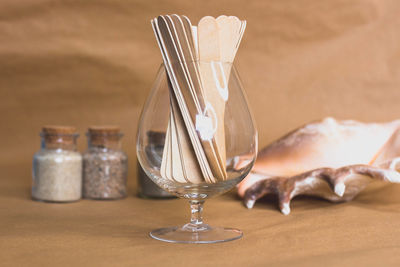 Close-up of wine glass on table