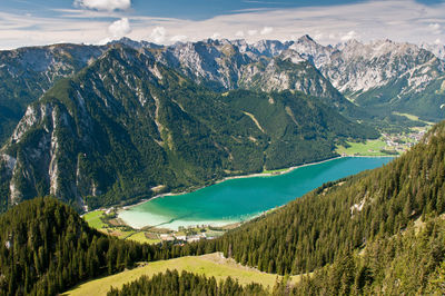 Panoramic view of landscape and mountains against sky