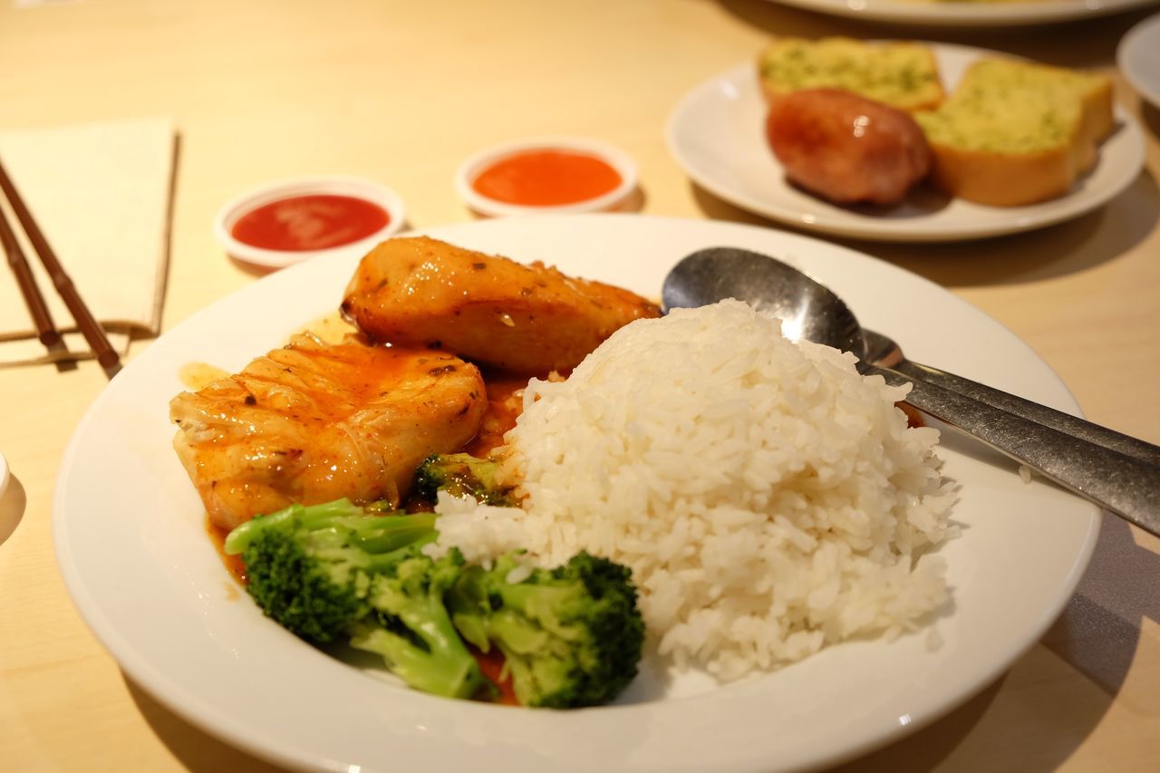 Rice Roast chicken Broccoli