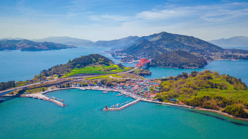 High angle view of boats in sea