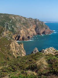 Scenic view of sea against clear sky