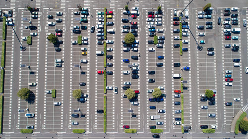 High angle view of cars on road in city