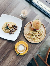 High angle view of breakfast on table