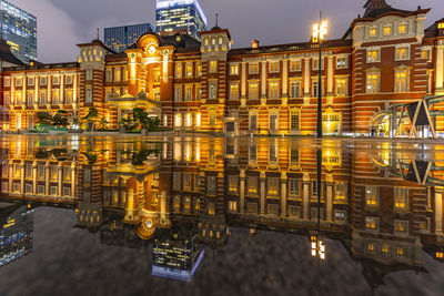 Tokyo station night view reflection