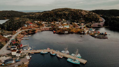 High angle view of boats in sea