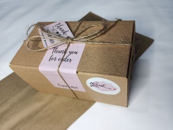 High angle view of text on paper