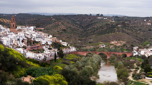 High angle view of townscape against sky