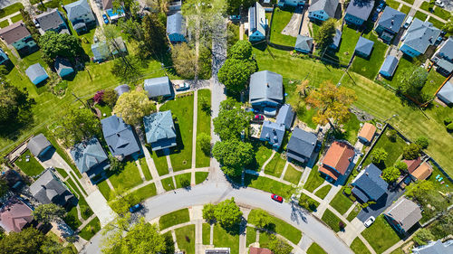 High angle view of buildings in city