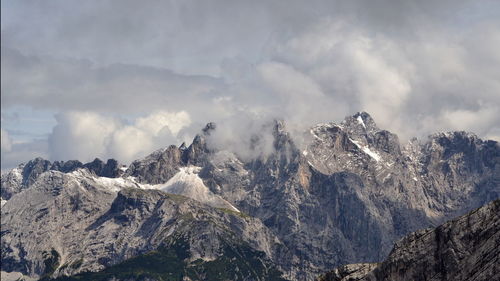 Panoramic view of snowcapped mountains against sky