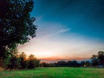 Scenic view of field against blue sky