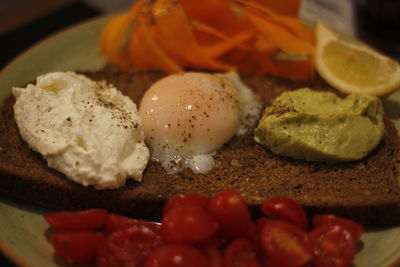 Close-up of breakfast served in plate