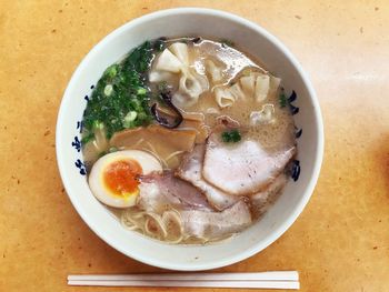 High angle view of soup in bowl