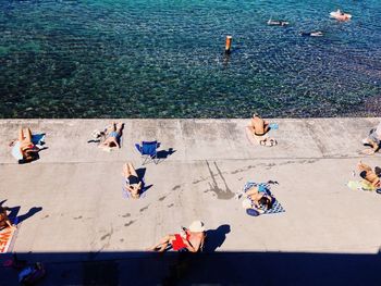 High angle view of people in swimming pool