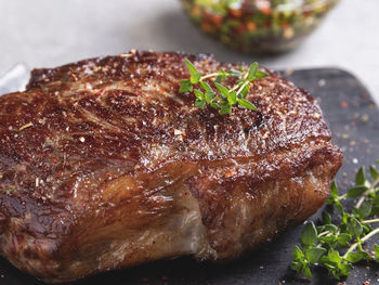 Close-up of meat in plate on table
