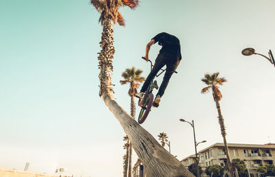 Low angle view of man against clear sky