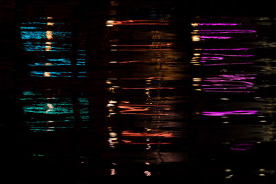 Full frame shot of illuminated reflection in lake at night