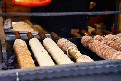 Close-up of food for sale at market stall, trdelnik