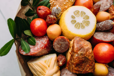 High angle view of vegetables on table