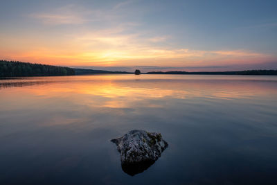 Scenic view of lake against sky during sunset