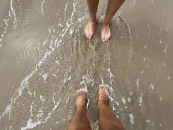 Low section of two persons in water