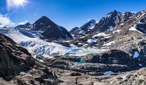 Scenic view of lyngen alps on sunny day