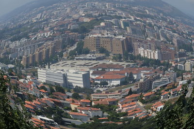 High angle view of buildings in city