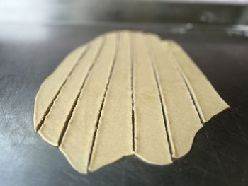 High angle view of wooden table