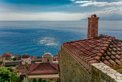 High angle view of building by sea