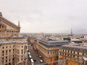High angle view of paris with a grey sky