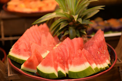 Close-up of sushi served in plate