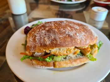 Close-up of food in plate on table