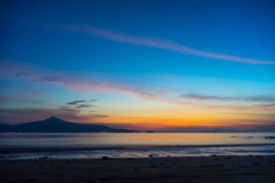 Scenic view of sea against sky at sunset