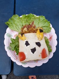 High angle view of dessert in plate on table