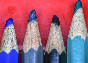 Close-up of multi colored pencils on table