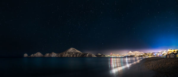 Scenic view of sea against sky at night