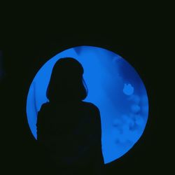 Rear view of silhouette man in aquarium