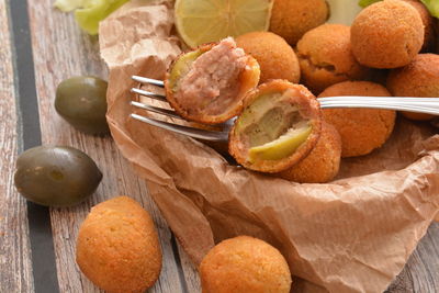 High angle view of fruits on table