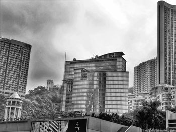 Low angle view of buildings against sky in city