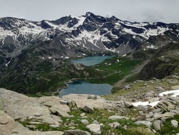 Scenic view of snowcapped mountains against sky