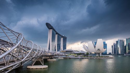 View of city against cloudy sky