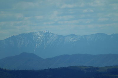 Scenic view of snowcapped mountains against sky