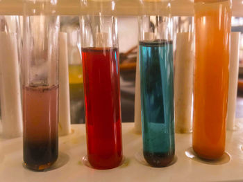 Close-up of glasses on table