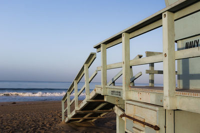 Scenic view of beach against clear blue sky