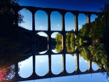 Arch bridge over calm river