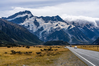 Scenic view of snowcapped mountains against sky