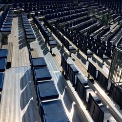 High angle view of chairs in stadium