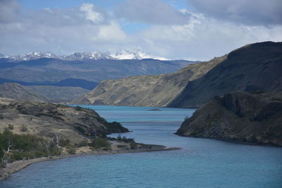 Mountain range and lagoon in patagonia, chile