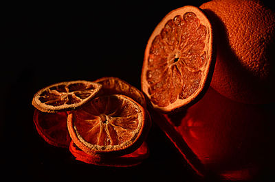 High angle view of oranges on table against black background