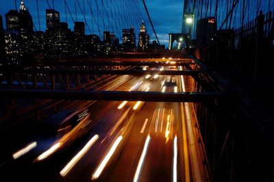 Light trails on city street at night